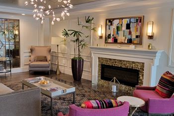 Lux apartments bellevue wa entrance lobby and fireplace lounge